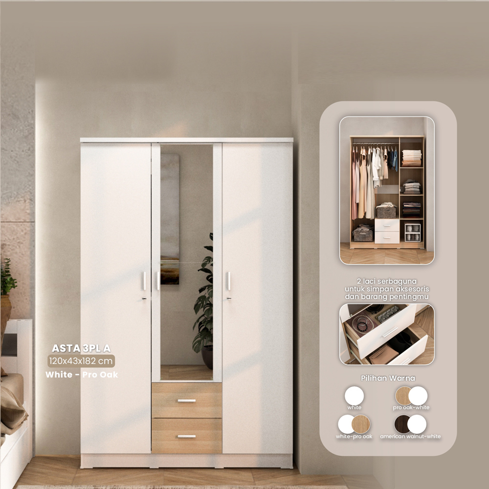 PIRA METROPOLIS OX -  ASTA 3PL A LEMARI PAKAIAN 3 PINTU warna WHITE - PRO OAK - PIRA METROPOLIS - foto 1