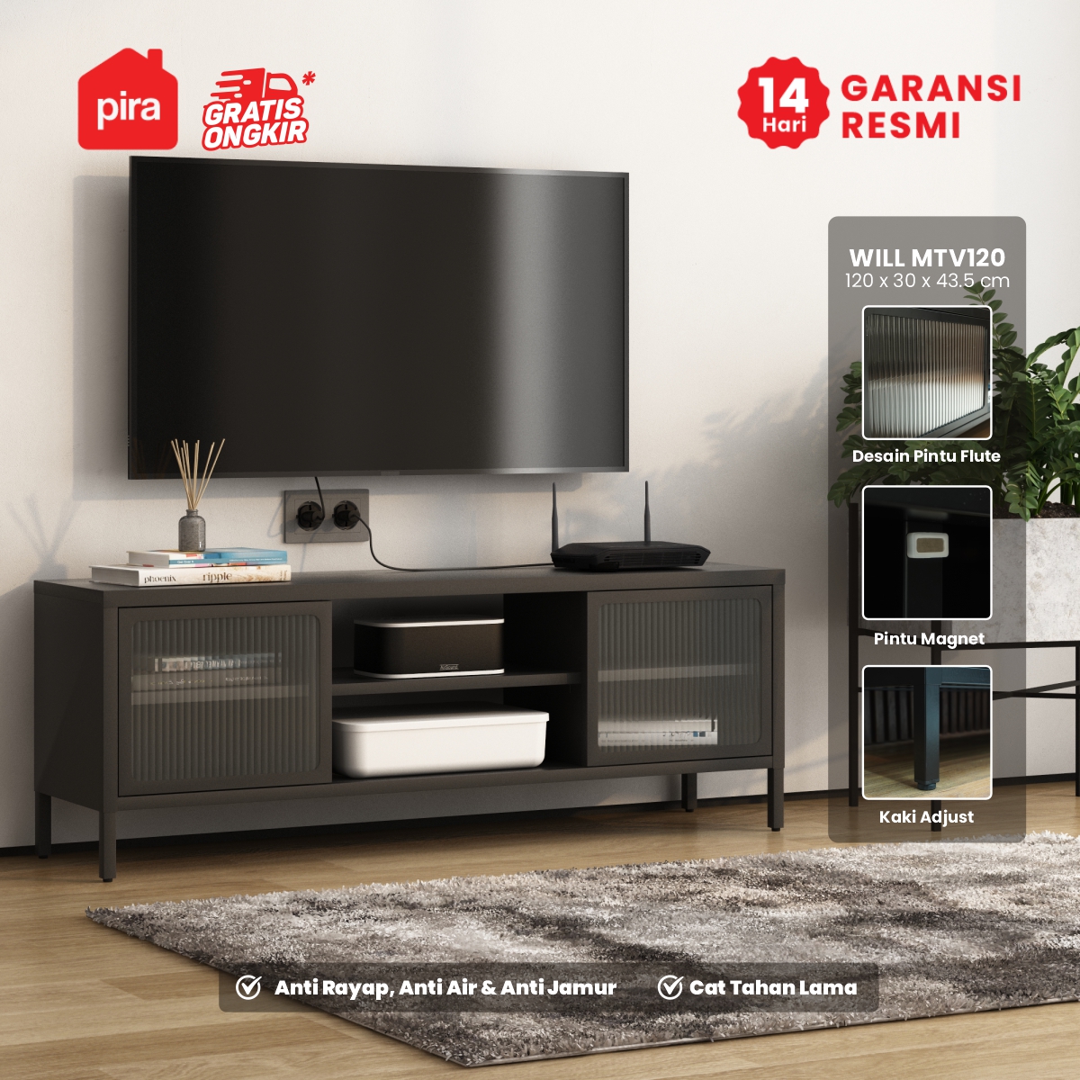 PIRA - WILL MTV120 MEJA TV / RAK TV BESI warna BLACK - PIRA - foto 1
