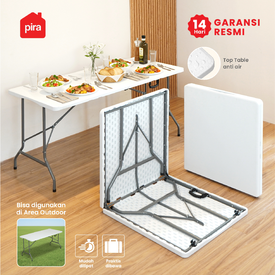 PIRA - FOLDA FT152 H MEJA SERBAGUNA / MEJA LIPAT OUTDOOR / MEJA TAMAN / MEJA MAKAN warna WHITE - PIRA - foto 1