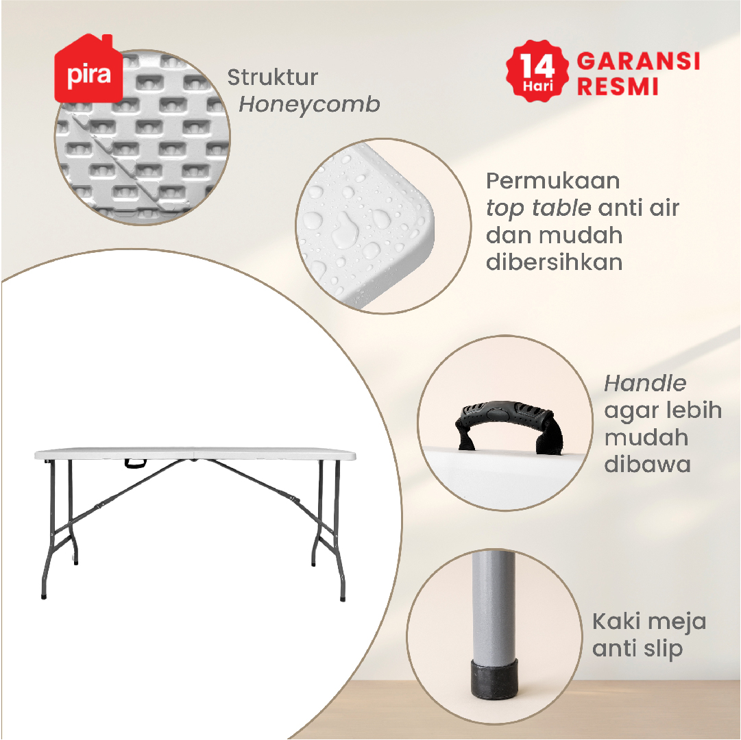 PIRA - FOLDA FT152 H MEJA SERBAGUNA / MEJA LIPAT OUTDOOR / MEJA TAMAN / MEJA MAKAN warna WHITE - PIRA - foto 3