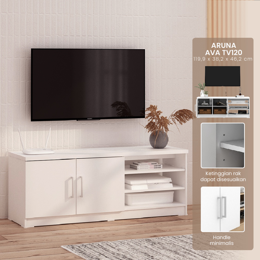 PIRA METROPOLIS OX - ARUNA AVA TV120 MEJA TV / RAK TV MINIMALIS warna WHITE - BAVARIAN - foto 1