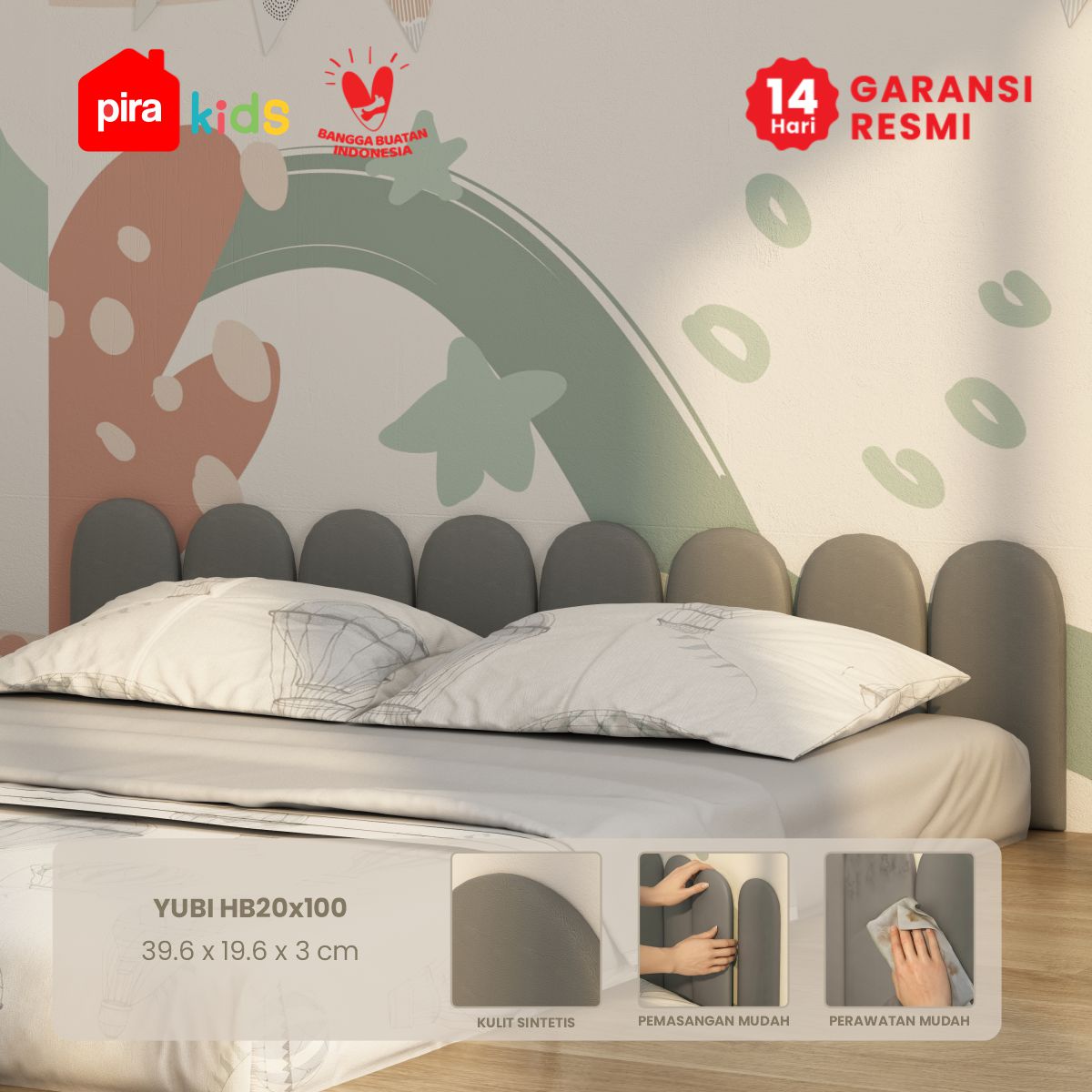 PIRA KIDS - YUBI HB20X40 HEADBOARD KASUR / WALL PANEL 3D / WALLPAPER FOAM 3D / SANDARAN BERMAIN ANAK 1 PCS warna DARK GREY - PIRA KIDS - foto 1