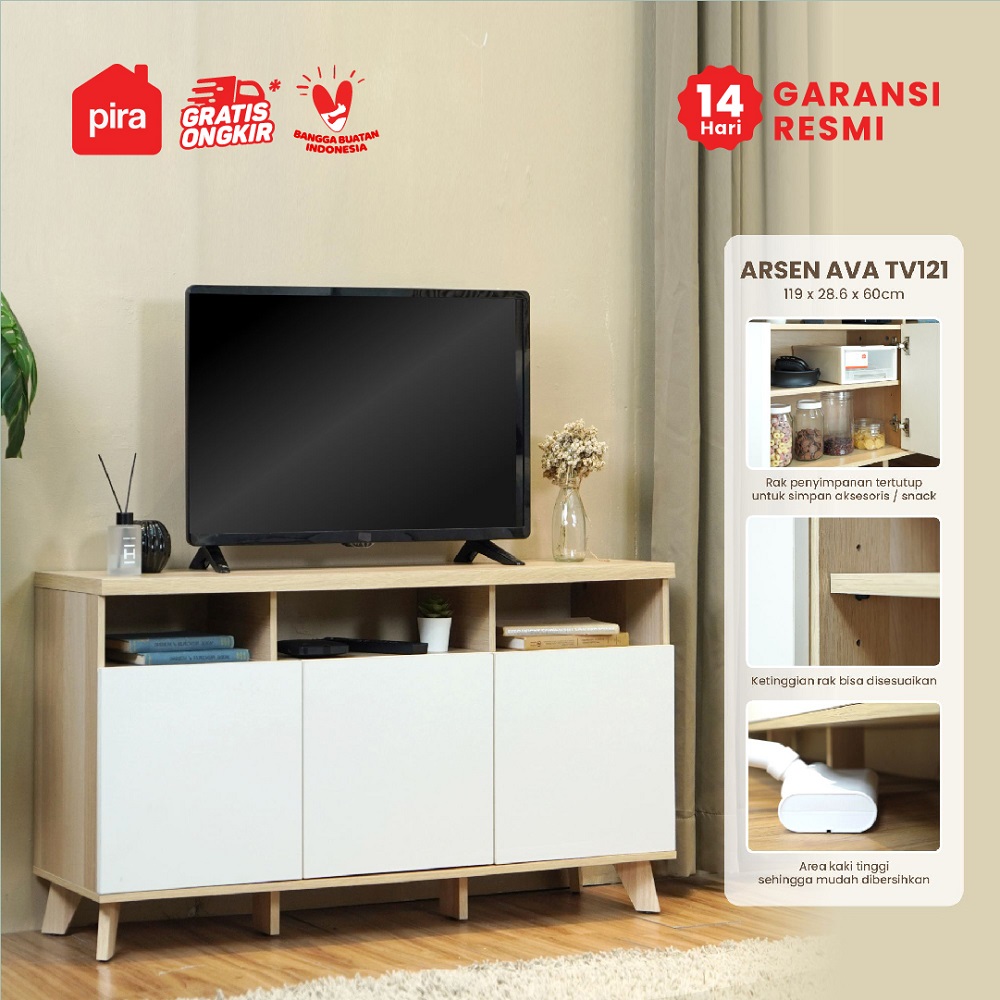 PIRA METROPOLIS - ARSEN AVA TV121 MEJA TV / RAK TV / LEMARI TV / KABINET TV / BUFET TV warna PRO OAK - WHITE - PIRA METROPOLIS - foto 1