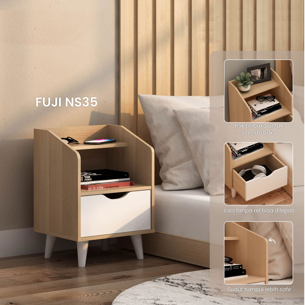 PIRA METROPOLIS OX - FUJI NS35 MEJA NAKAS / MEJA SUDUT / MEJA SAMPING warna PRO OAK - WHITE - PIRA METROPOLIS - foto 1