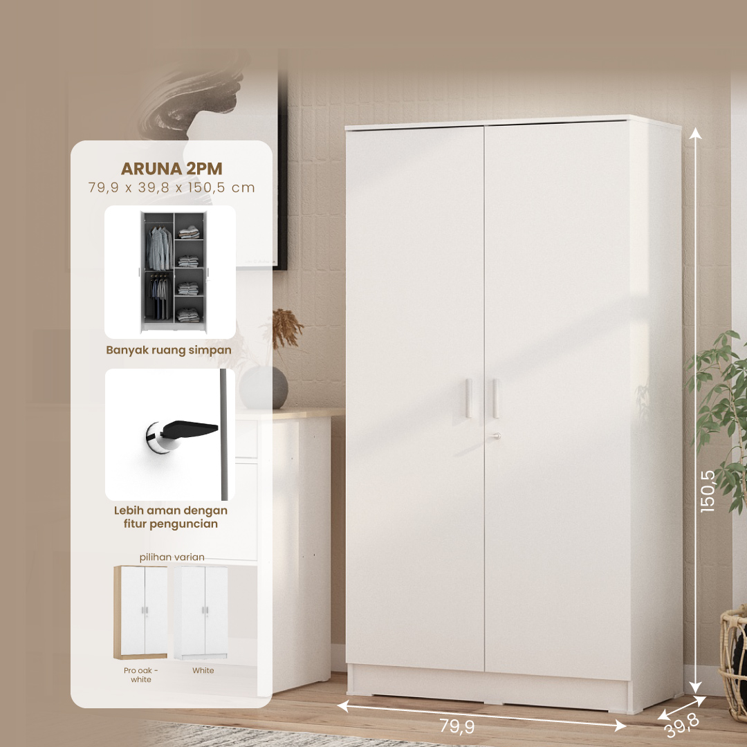 PIRA METROPOLIS OX -  ARUNA 2PM LEMARI PAKAIAN MEDIUM 2 PINTU warna WHITE - PIRA METROPOLIS OX - foto 1