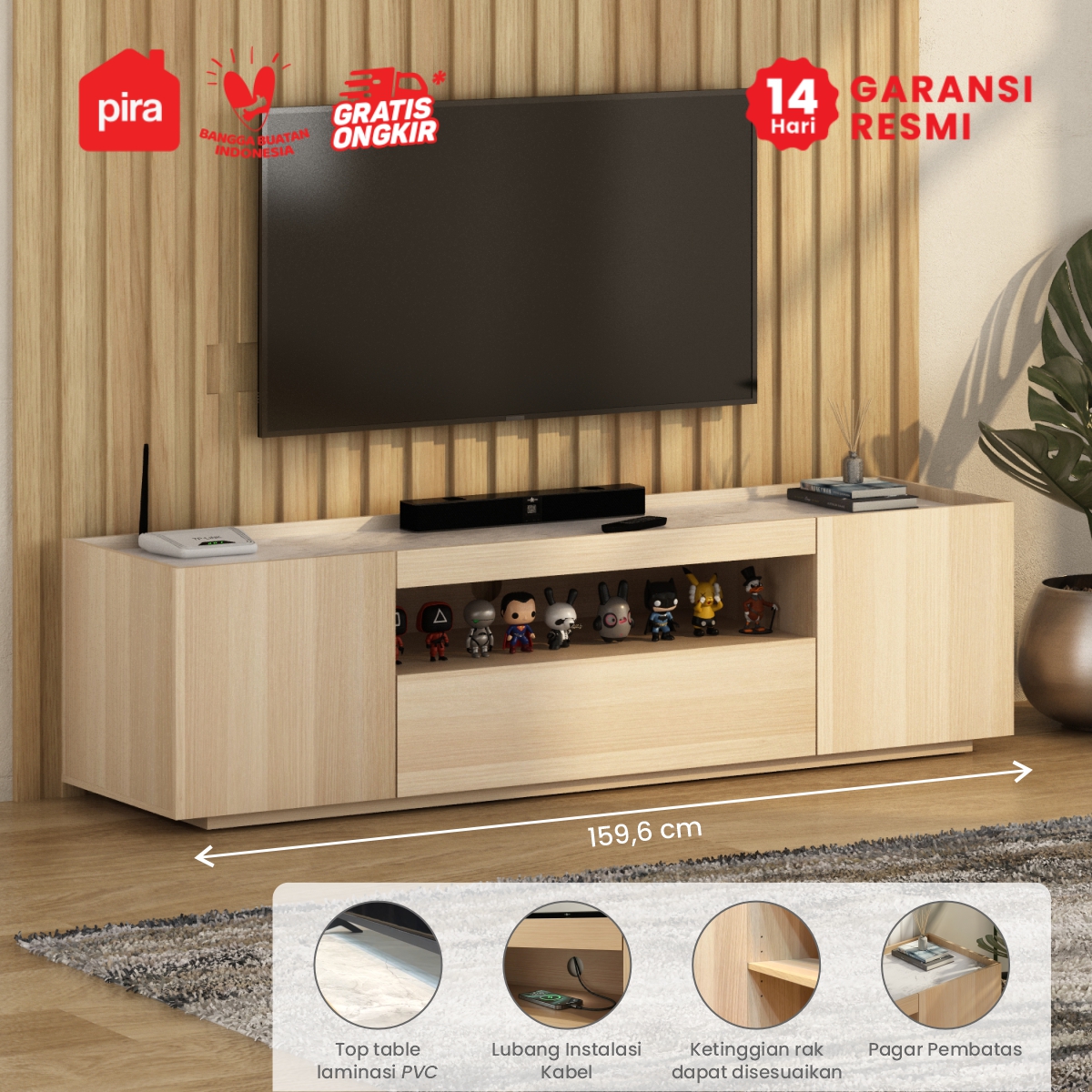PIRA METROPOLIS OX - ABRAM TV160 DR LOW MEJA TV / RAK TV / BUFET / KABINET warna PRO OAK - WHITE MARBLE - PIRA METROPOLIS OX - foto 1