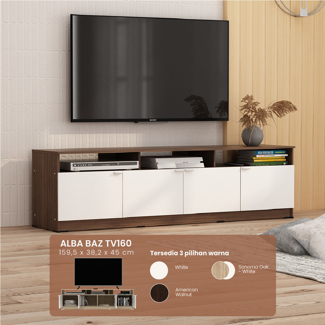 PIRA METROPOLIS - ALBA BAZ TV160 MEJA TV / RAK TV warna AMERICAN WALNUT - WHITE - METROPOLIS - foto 1
