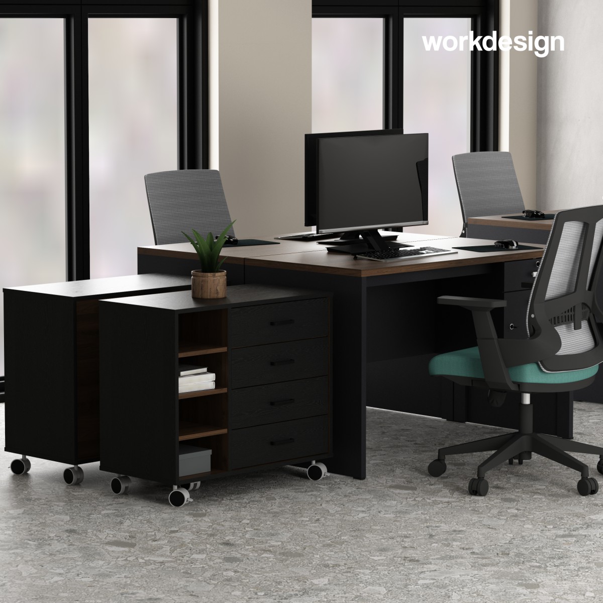 WORKDESIGN CODA PD80 PEDESTAL / LEMARI LACI / LEMARI ARSIP KANTOR warna BLACK OAK - WORKDESIGN - foto 1