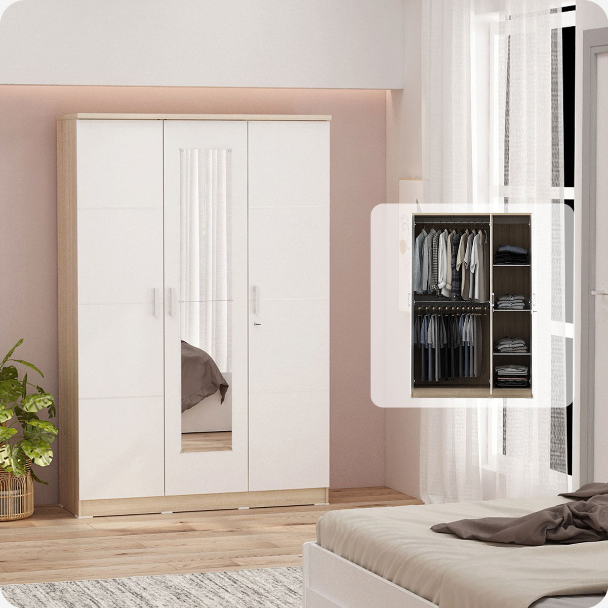 PIRA METROPOLIS - ALBA BAZ 3MN LT LEMARI PAKAIAN 3 PINTU warna SONOMA OAK - WHITE - METROPOLIS - foto 2