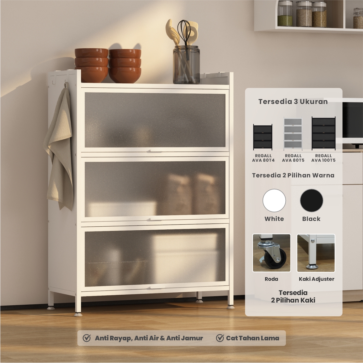 PIRA - REGALL AVA MSU 80T4 LEMARI DAPUR / RAK DAPUR / RAK DAPUR BESI / RAK SUSUN SERBAGUNA warna WHITE - PIRA - foto 1