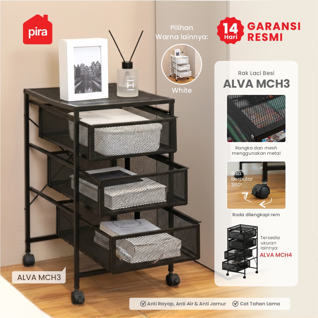 PIRA METROPOLIS - ALVA MCH3 RAK LACI BESI / DRAWER PENYIMPANAN BESI / RAK SUSUN BESI / LACI DOKUMEN warna BLACK - PIRA METROPOLIS - foto 1