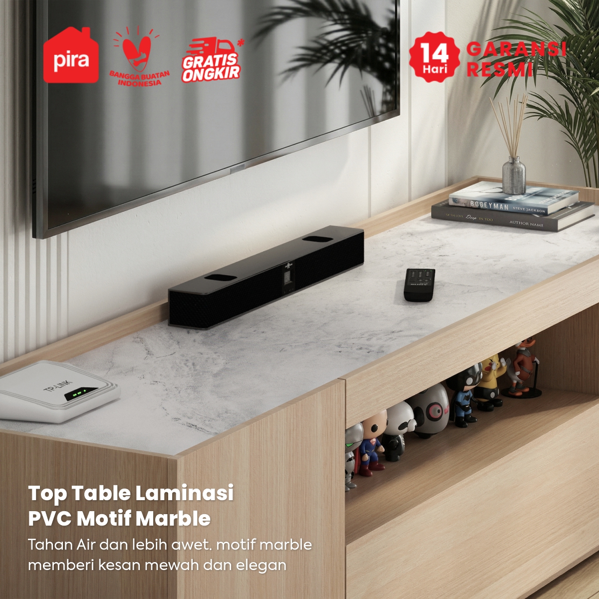 PIRA METROPOLIS OX - ABRAM TV160 DR LOW MEJA TV / RAK TV / BUFET / KABINET warna PRO OAK - WHITE MARBLE - PIRA METROPOLIS OX - foto 4