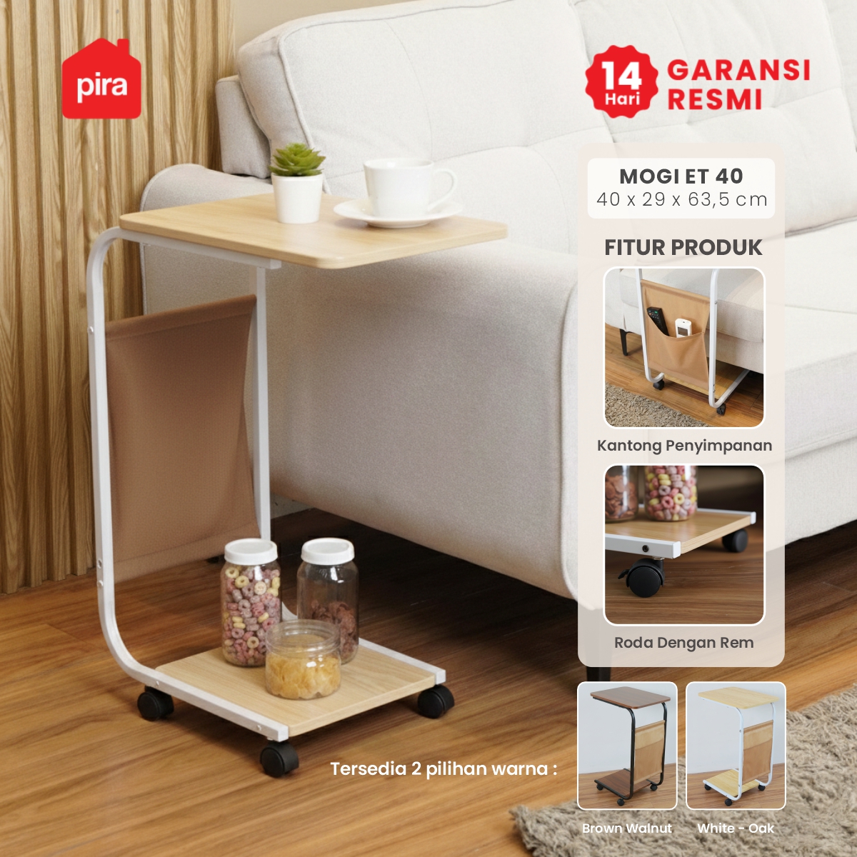 PIRA - MOGI ET40 MEJA KOPI / MEJA SUDUT SOFA / MEJA SAMPING / MEJA KECIL warna WHITE - OAK - PIRA - foto 1