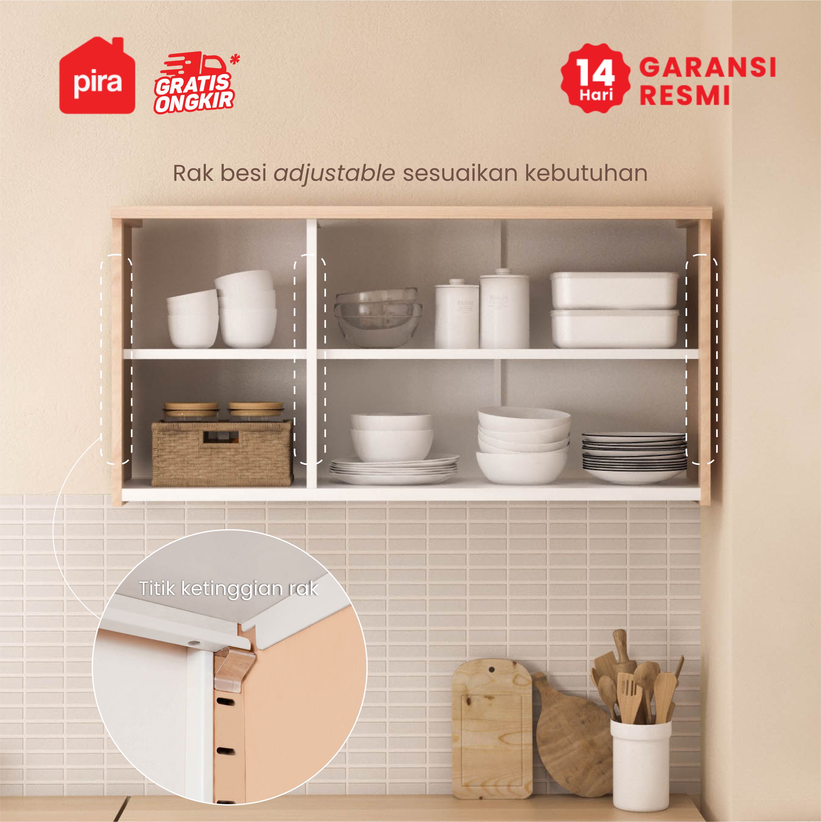 PIRA - CUISI MKCWU KITCHEN SET / RAK DAPUR BESI / LEMARI DAPUR BESI / RAK DAPUR warna PRO OAK - WHITE - PIRA - foto 3