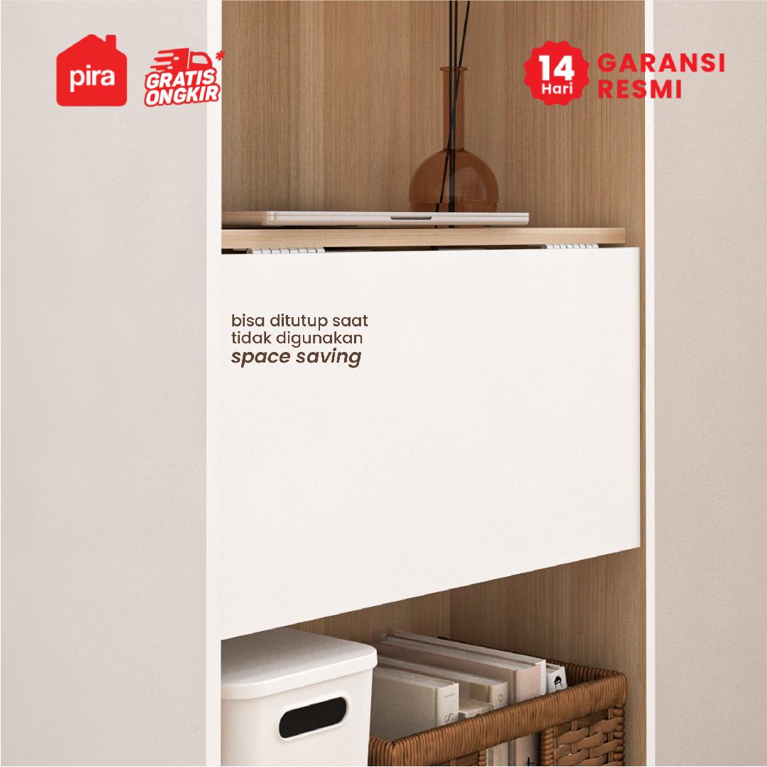 PIRA WORK - ROYCE AVA DK60 MEJA BELAJAR / MEJA KERJA LIPAT / RAK BUKU warna WHITE SM - PRO OAK - PIRA - foto 3