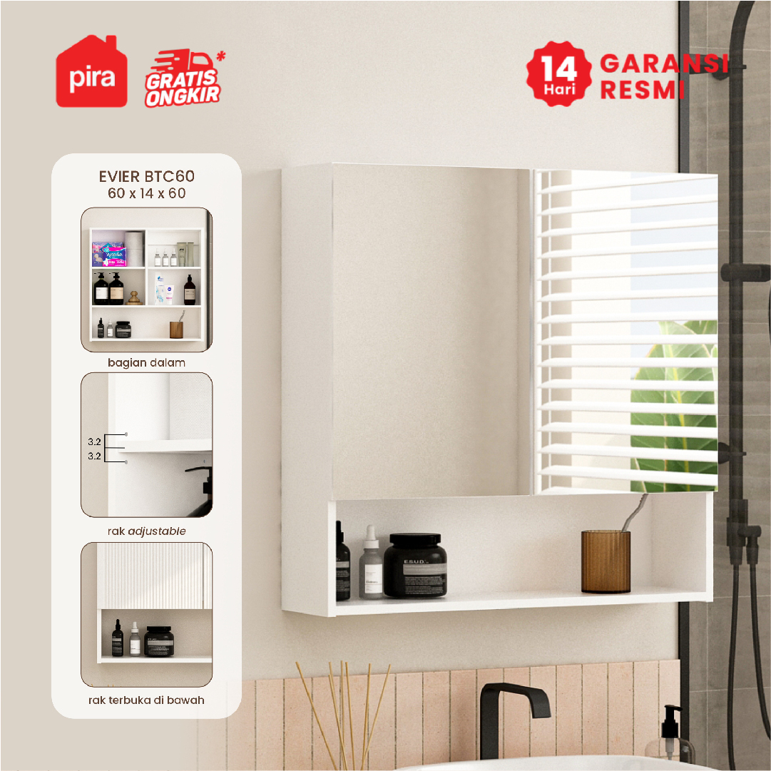 PIRA - EVIER BTC60 RAK CERMIN WASTAFEL warna WHITE - PIRA - foto 1