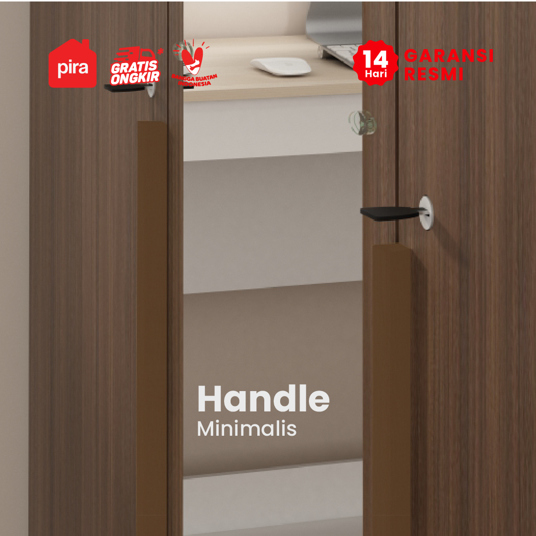 PIRA METROPOLIS -  YONA AVA 3PS LEMARI PAKAIAN 3 PINTU DENGAN LEBIH BANYAK RAK warna AMERICAN WALNUT - GOLD HAIRLINE - PIRA METROPOLIS - foto 4