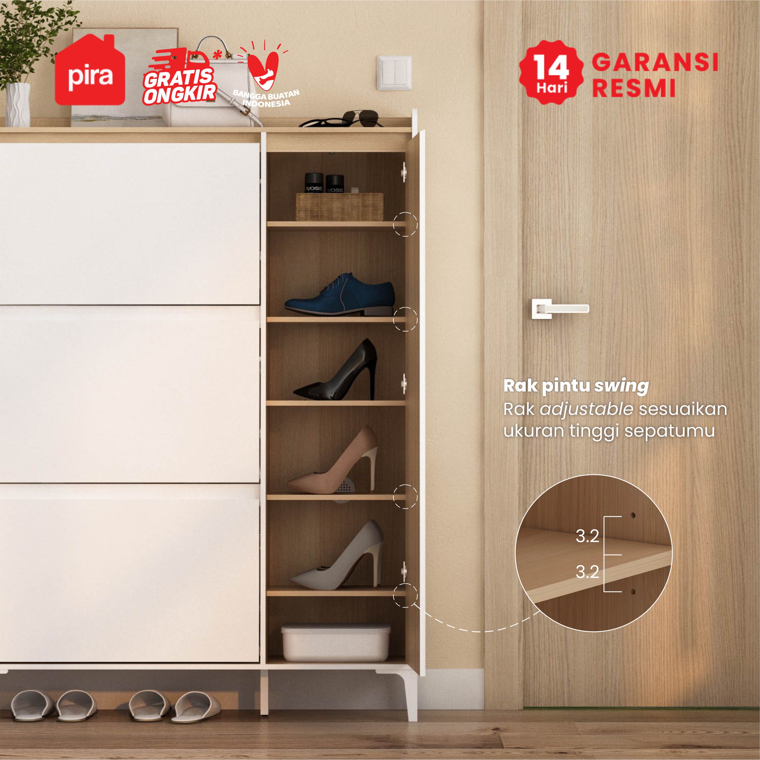 PIRA METROPOLIS OX - HIRO SR110P RAK SEPATU / LEMARI SEPATU / RAK SEPATU SUSUN TERTUTUP / KABINET / BUFET warna WHITE - PRO OAK - PIRA METROPOLIS - foto 4