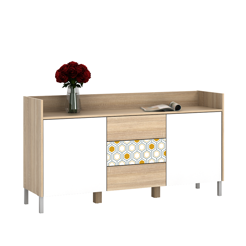 PIRA - ALMO SB150 BUFET KAYU TERANG PUTIH - SONOMA OAK WHITE PRINTING warna SONOMA OAK - WHITE - PRINTING - SKV - foto 2