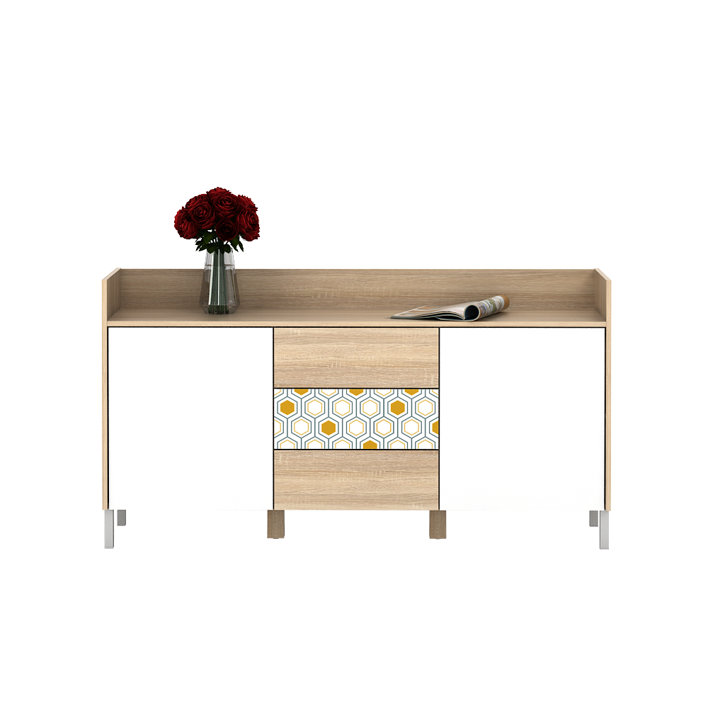 PIRA - ALMO SB150 BUFET KAYU TERANG PUTIH - SONOMA OAK WHITE PRINTING warna SONOMA OAK - WHITE - PRINTING - SKV - foto 3