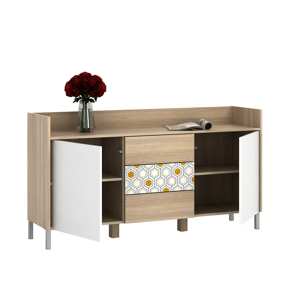 PIRA - ALMO SB150 BUFET KAYU TERANG PUTIH - SONOMA OAK WHITE PRINTING warna SONOMA OAK - WHITE - PRINTING - SKV - foto 4