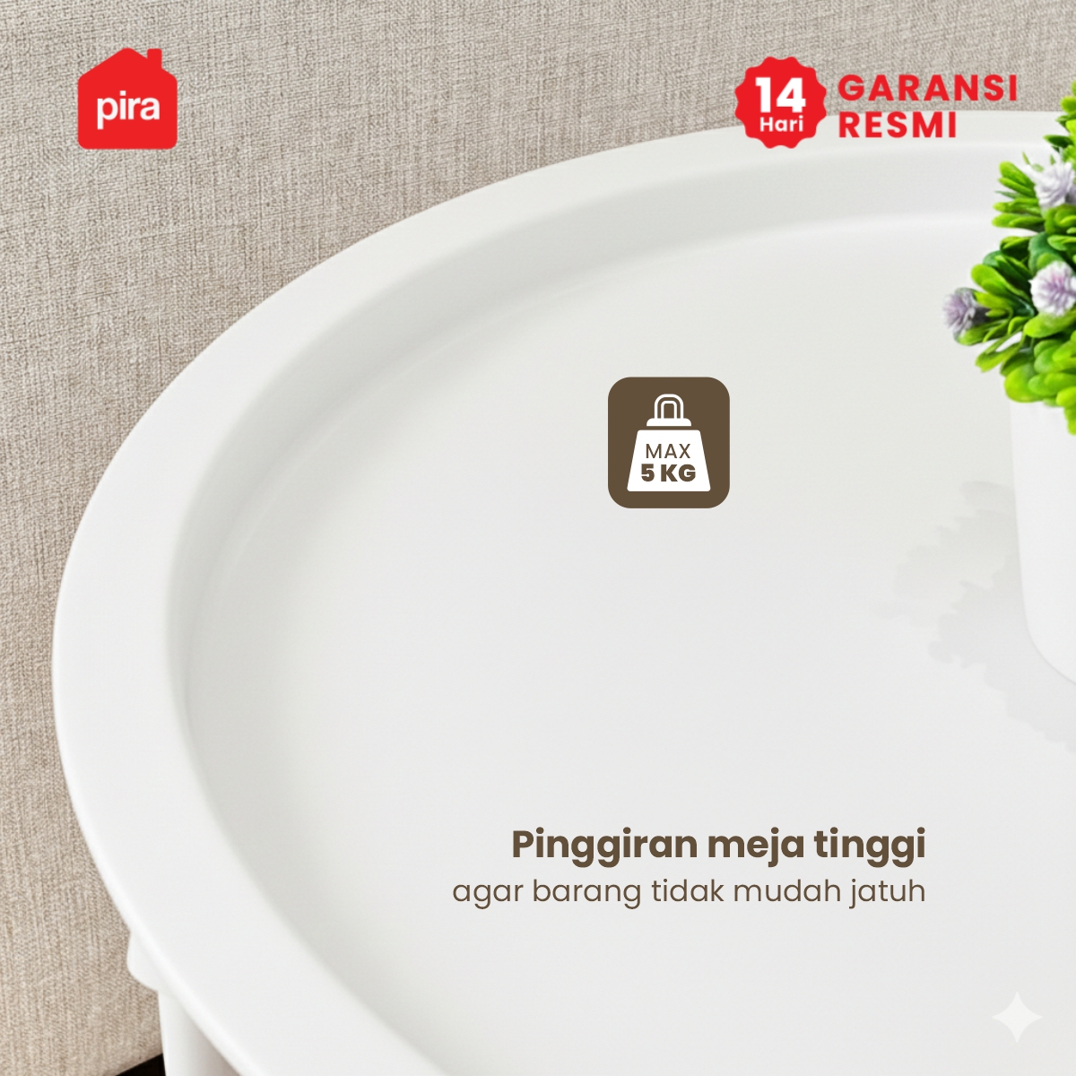 PIRA - NETA MET47 MEJA LIPAT / MEJA PORTABLE / MEJA SAMPING / MEJA NAKAS / MEJA TAMU / MEJA TERAS warna WHITE - PIRA - foto 3