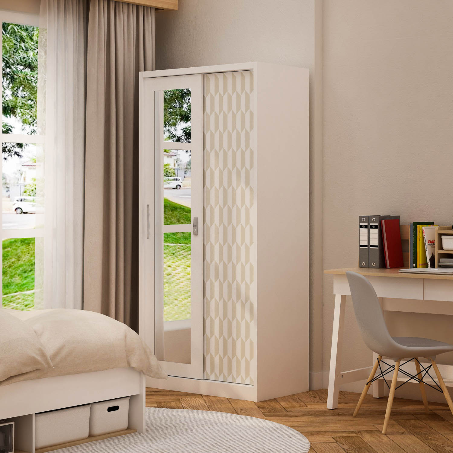 PIRA METROPOLIS - HEXA 90 A MWDSL LEMARI PAKAIAN BESI SLIDING / PINTU GESER warna WHITE - KHAKI - PIRA - foto 1