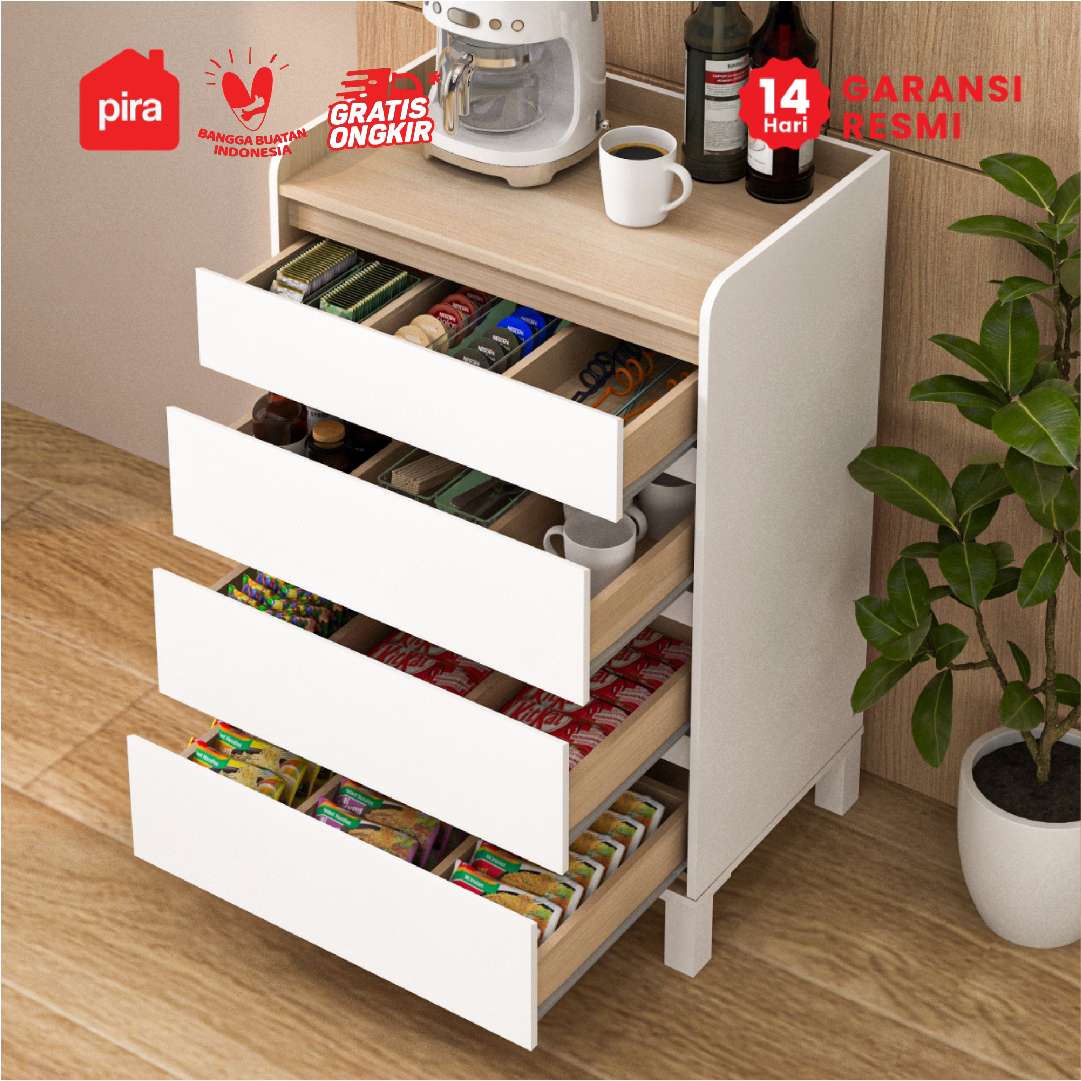 PIRA METROPOLIS - HIRO CH4 SNC LEMARI LACI DENGAN SEKAT / LEMARI SUSUN / DRAWER warna WHITE - PRO OAK - PIRA METROPOLIS OX - foto 5