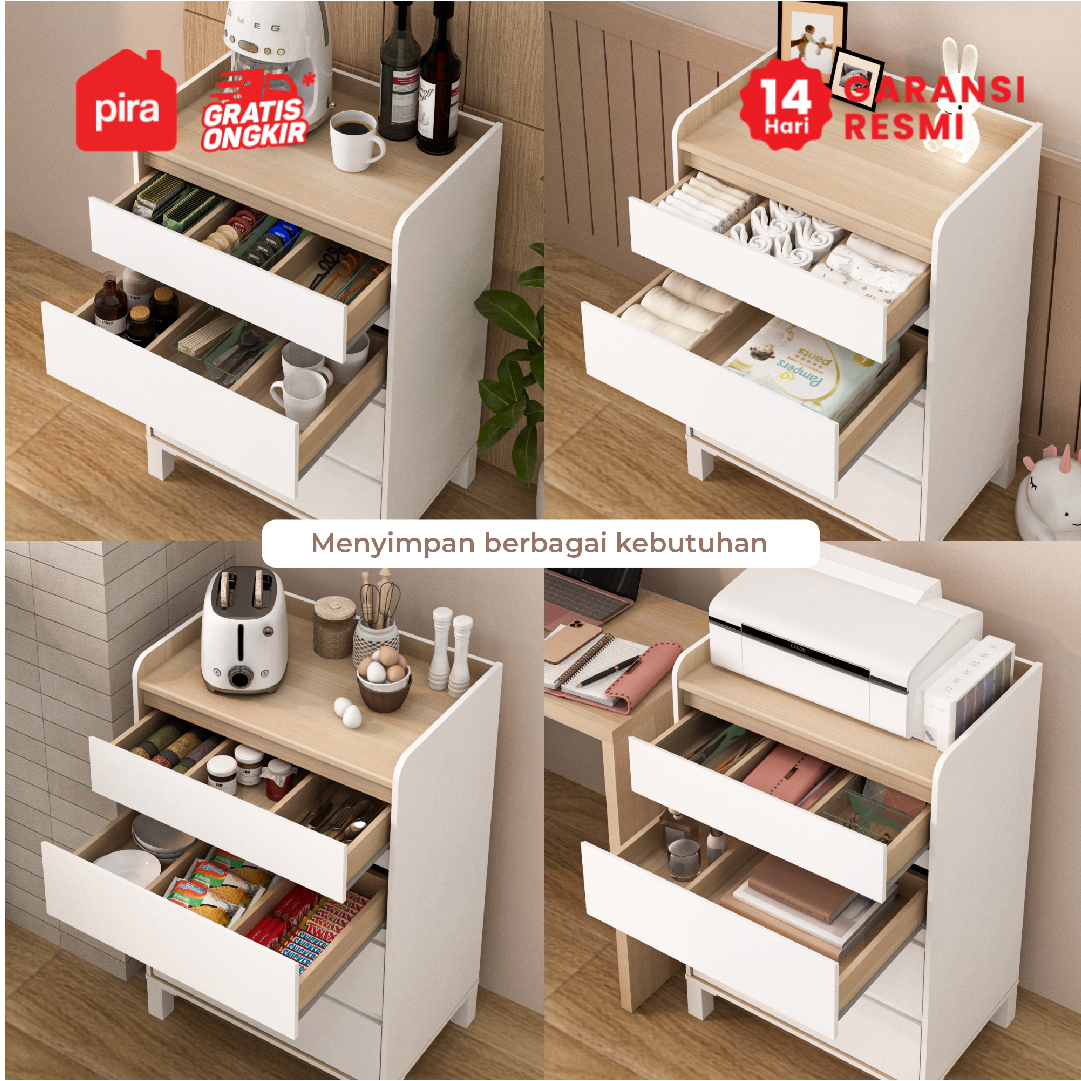 PIRA METROPOLIS - HIRO CH4 SNC LEMARI LACI DENGAN SEKAT / LEMARI SUSUN / DRAWER warna WHITE - PRO OAK - PIRA METROPOLIS OX - foto 6