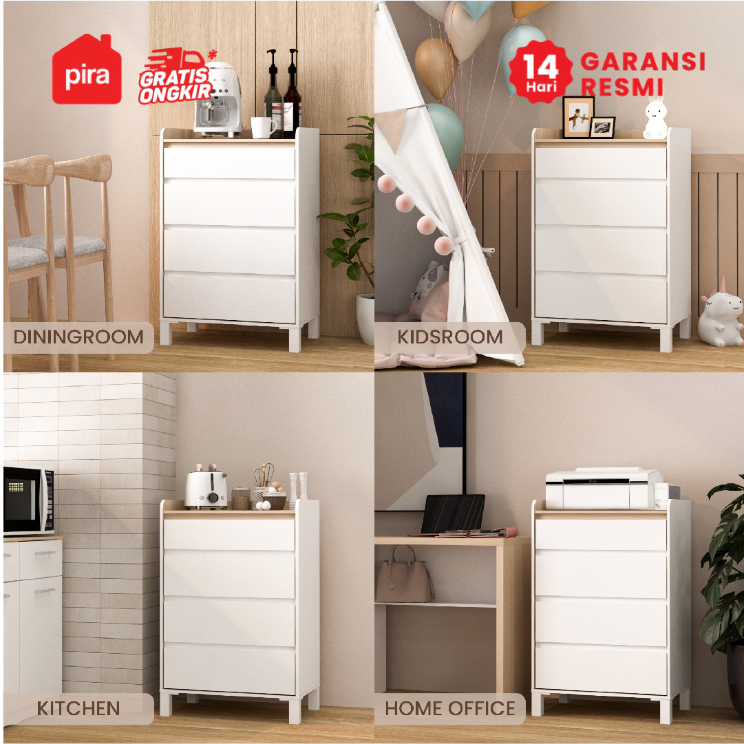 PIRA METROPOLIS - HIRO CH4 SNC LEMARI LACI DENGAN SEKAT / LEMARI SUSUN / DRAWER warna WHITE - PRO OAK - PIRA METROPOLIS OX - foto 2