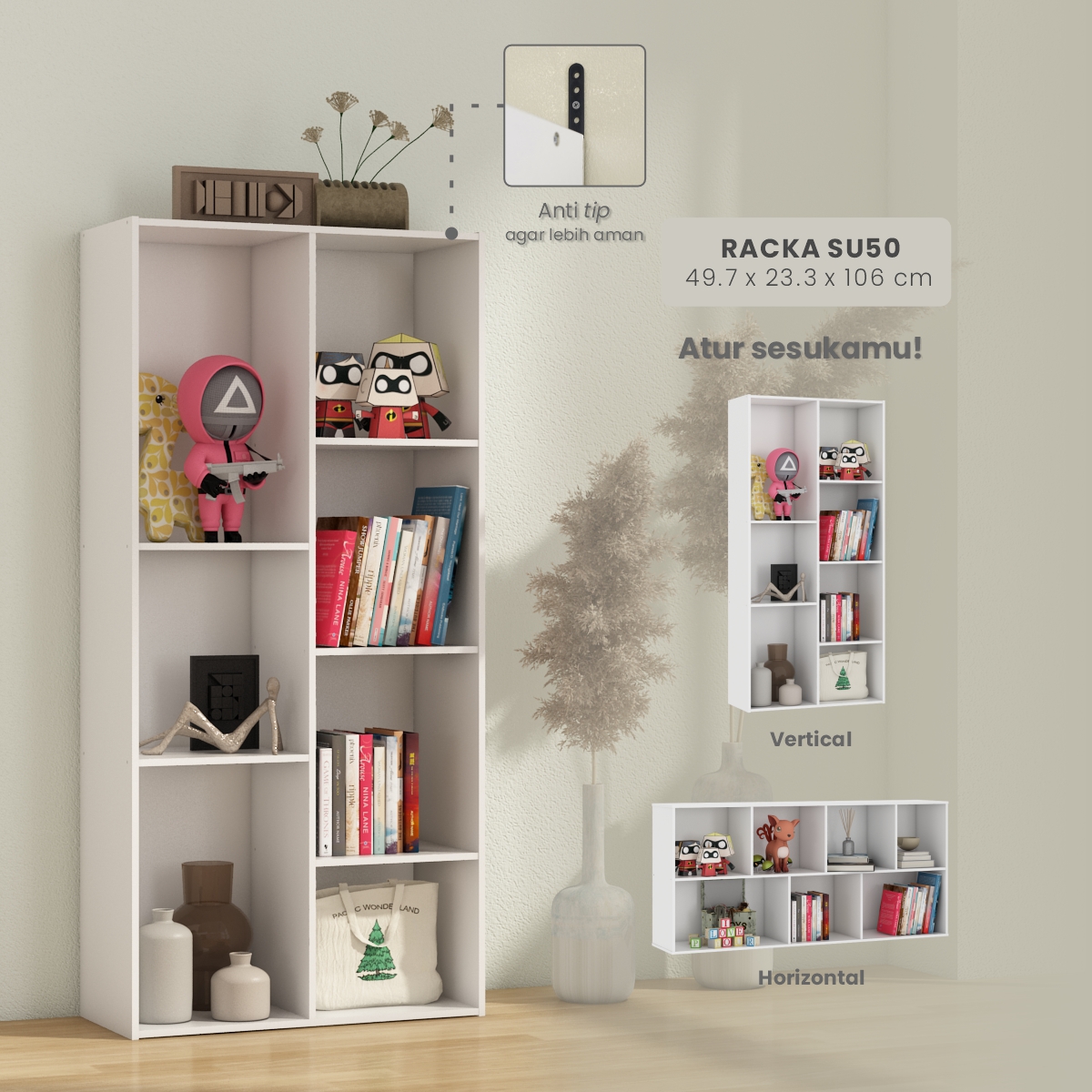 PIRA METROPOLIS - RACKA SU50 RAK SUSUN SERBAGUNA / RAK BUKU / RAK 7 SUSUN warna WHITE - METROPOLIS - foto 1