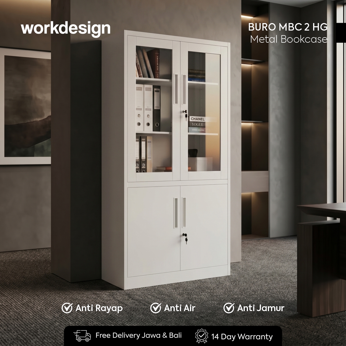 WORKDESIGN BURO AVA MBC 2 HG RAK BUKU BESI / LEMARI ARSIP KANTOR warna WHITE - WORKDESIGN - foto 1