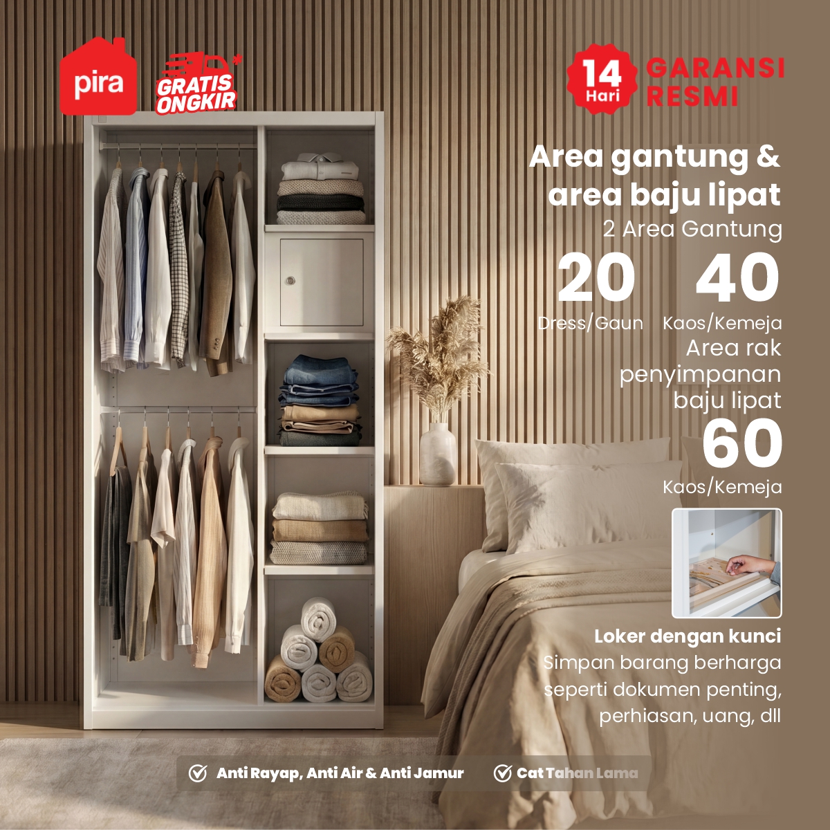PIRA - SHUTTER 90 MWDSL LEMARI PAKAIAN BESI SLIDING / PINTU GESER warna WHITE - PIRA - foto 3