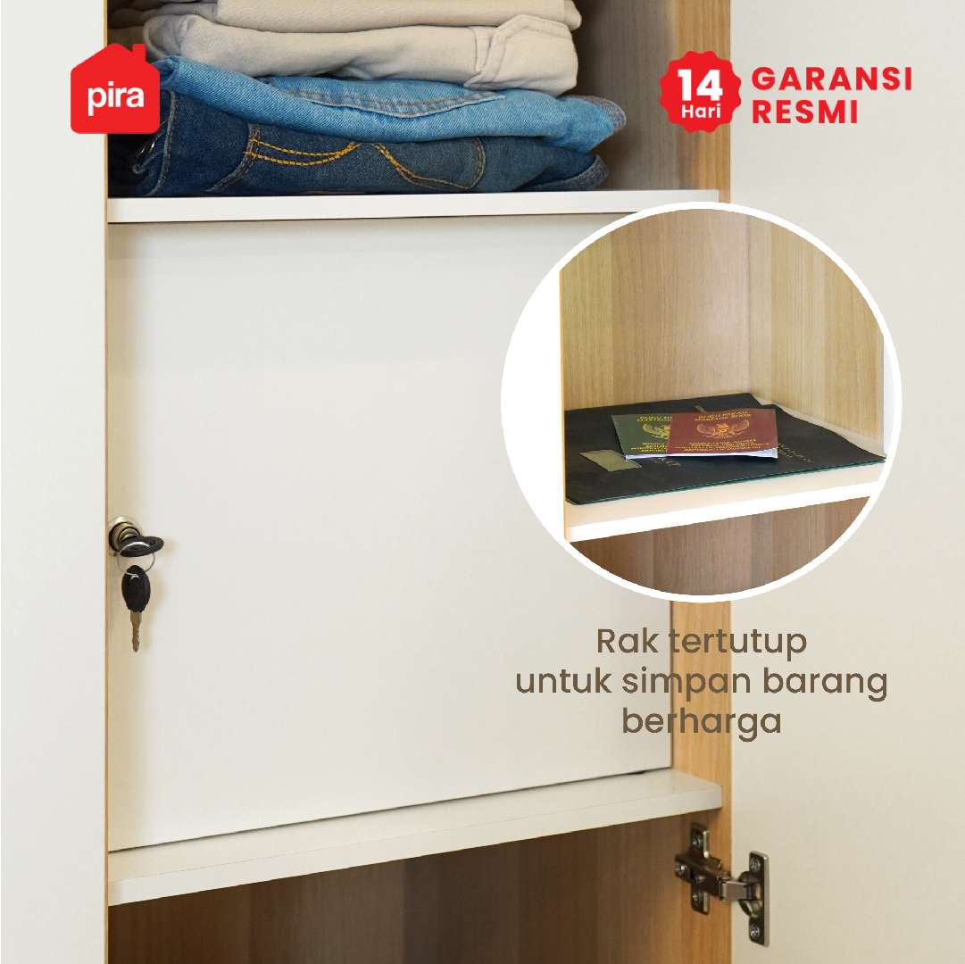 PIRA METROPOLIS OX - ARUNA 4P A LK LEMARI PAKAIAN 4 PINTU / LEMARI BAJU DENGAN LOKER PENYIMPANAN warna PRO OAK - WHITE - PIRA METROPOLIS OX - foto 7