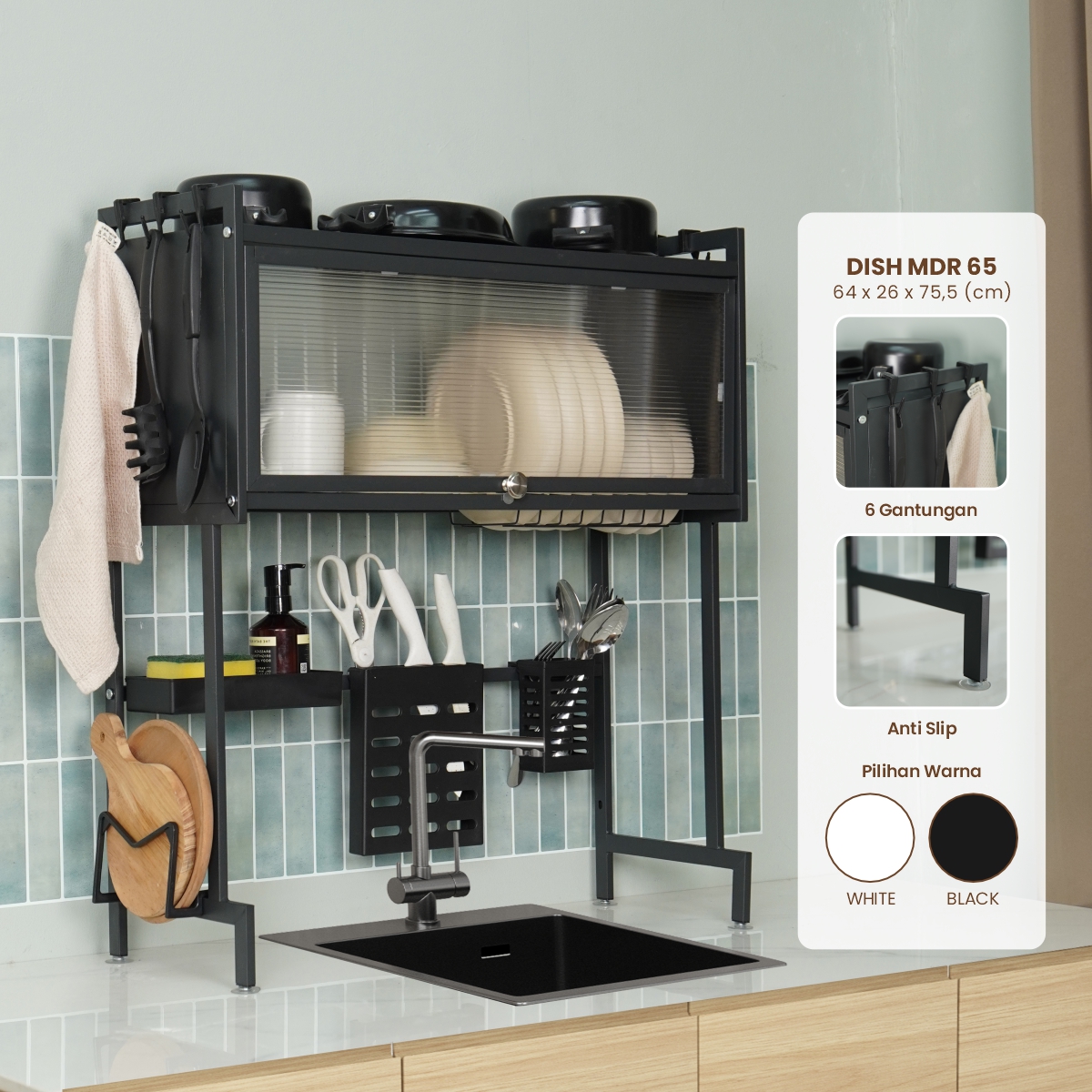 PIRA HOME - DISH MDR65 RAK PIRING / RAK DAPUR / RAK CUCI PIRING / RAK WASTAFEL / RAK PENGERING PIRING warna BLACK - PIRA HOME - foto 1