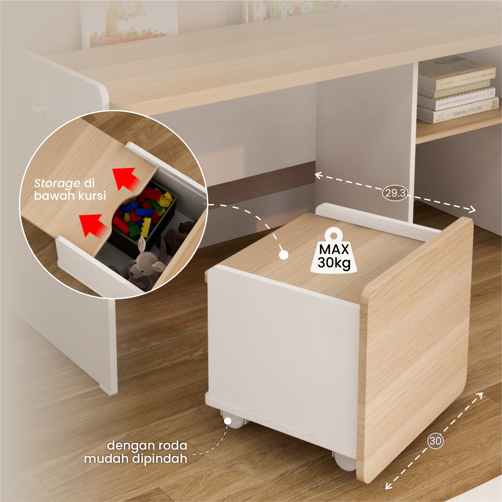 PIRA KIDS - DASAMI DKK100 MEJA BELAJAR ANAK DENGAN RAK BUKU warna PRO OAK - WHITE SM - PIRA KIDS - foto 6