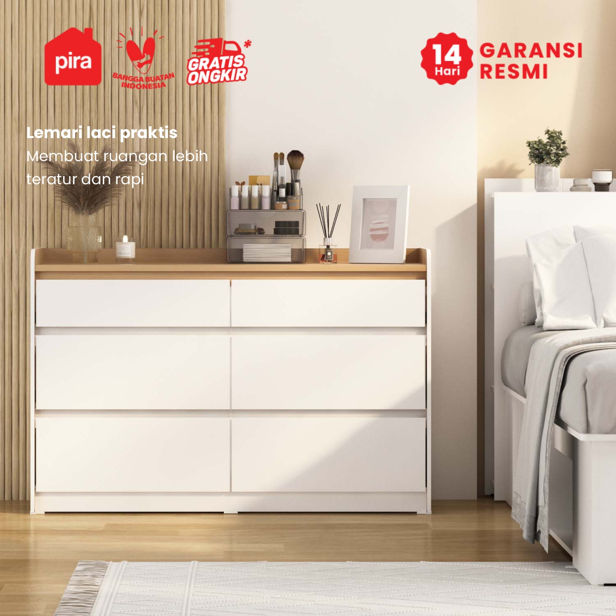 PIRA METROPOLIS - NILS CH3+3 LEMARI LACI 3+3 SUSUN / DRAWER / LEMARI SUSUN warna WHITE - PRO OAK - PIRA METROPOLIS - foto 2