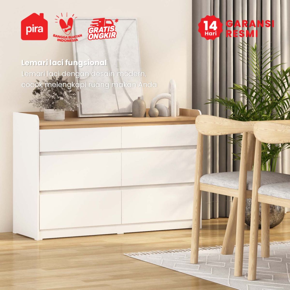 PIRA METROPOLIS - NILS CH3+3 LEMARI LACI 3+3 SUSUN / DRAWER / LEMARI SUSUN warna WHITE - PRO OAK - PIRA METROPOLIS - foto 6