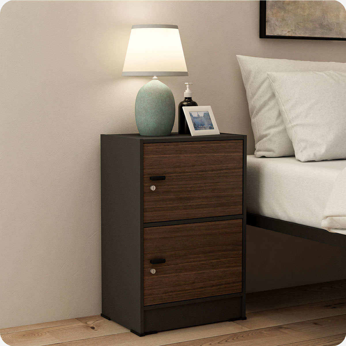 PIRA METROPOLIS OX -  ARUNA RSG2 RAK SERBAGUNA / RAK SUSUN 2 PINTU warna BLACK - AMERICAN WALNUT - PIRA METROPOLIS OX - foto 5