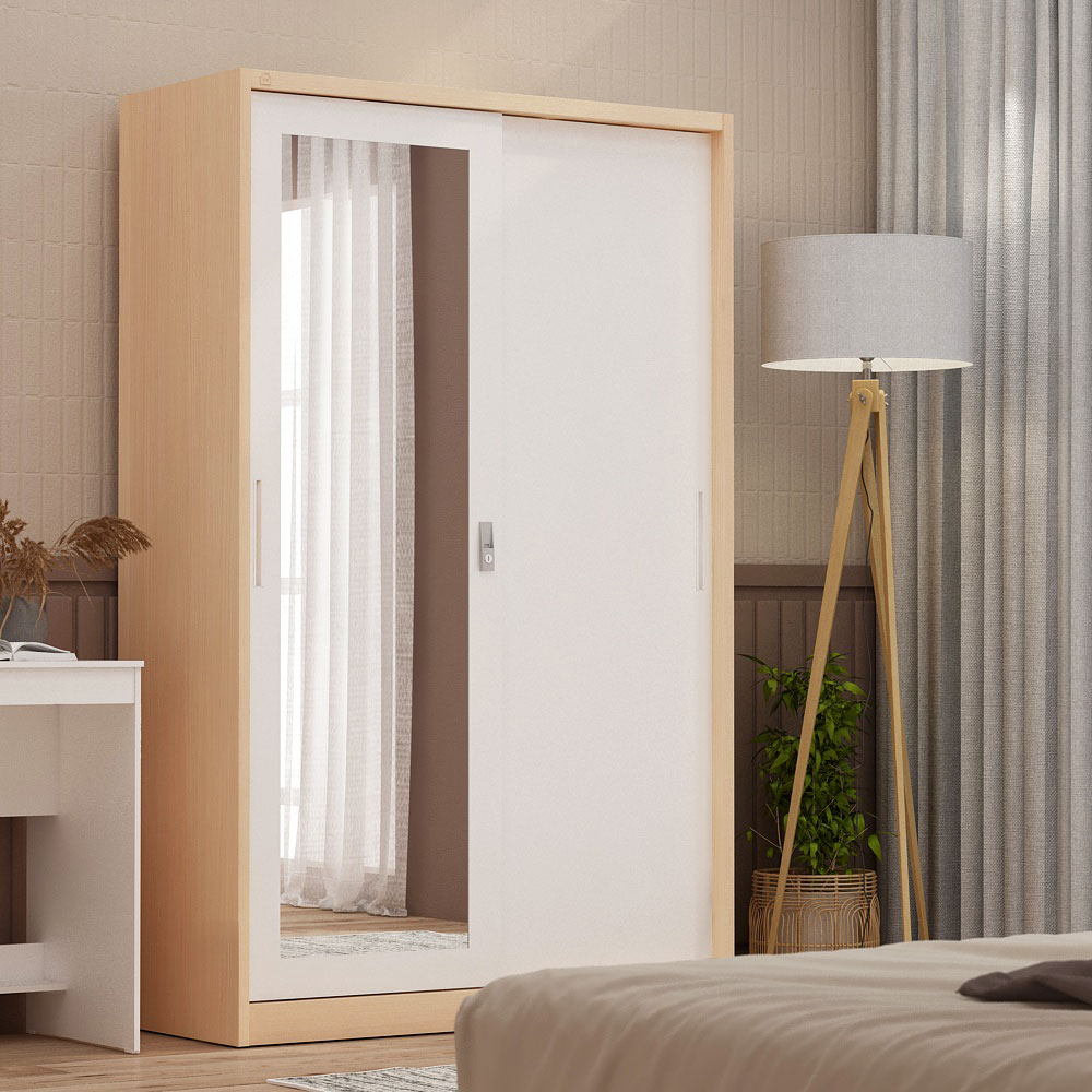 PIRA - ASHTON 120 MWDSL LEMARI PAKAIAN BESI SLIDING / GESER MOTIF KAYU warna LIGHT ASH - WHITE - PIRA - foto 1