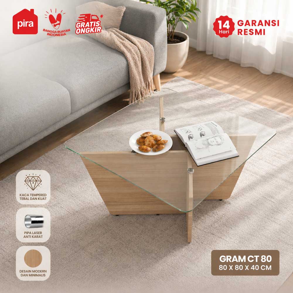 PIRA -  GRAM CT80 MEJA TAMU / MEJA TAMU KACA warna PRO OAK - PIRA - foto 1