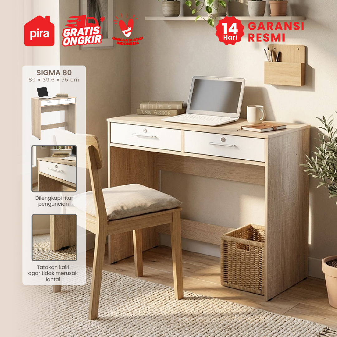 PIRA METROPOLIS - SIGMA 80 MEJA KERJA / MEJA KANTOR warna SONOMA OAK - WHITE - METROPOLIS - foto 1