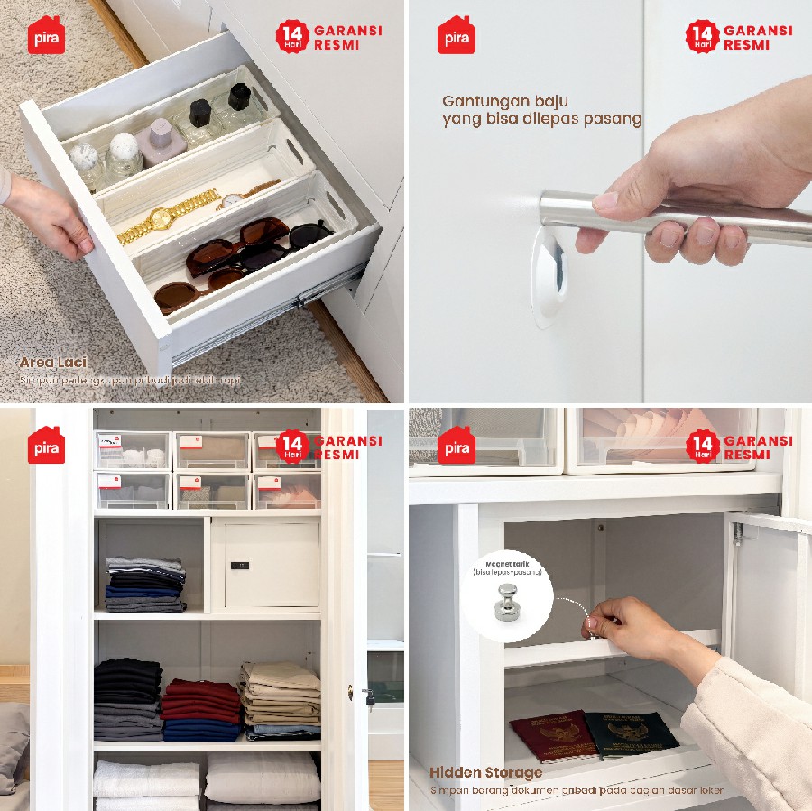 PIRA -  STEEL 3P 2DR MWD LEMARI PAKAIAN BESI 3 PINTU DENGAN 2 LACI DAN CERMIN warna WHITE - PIRA - foto 6