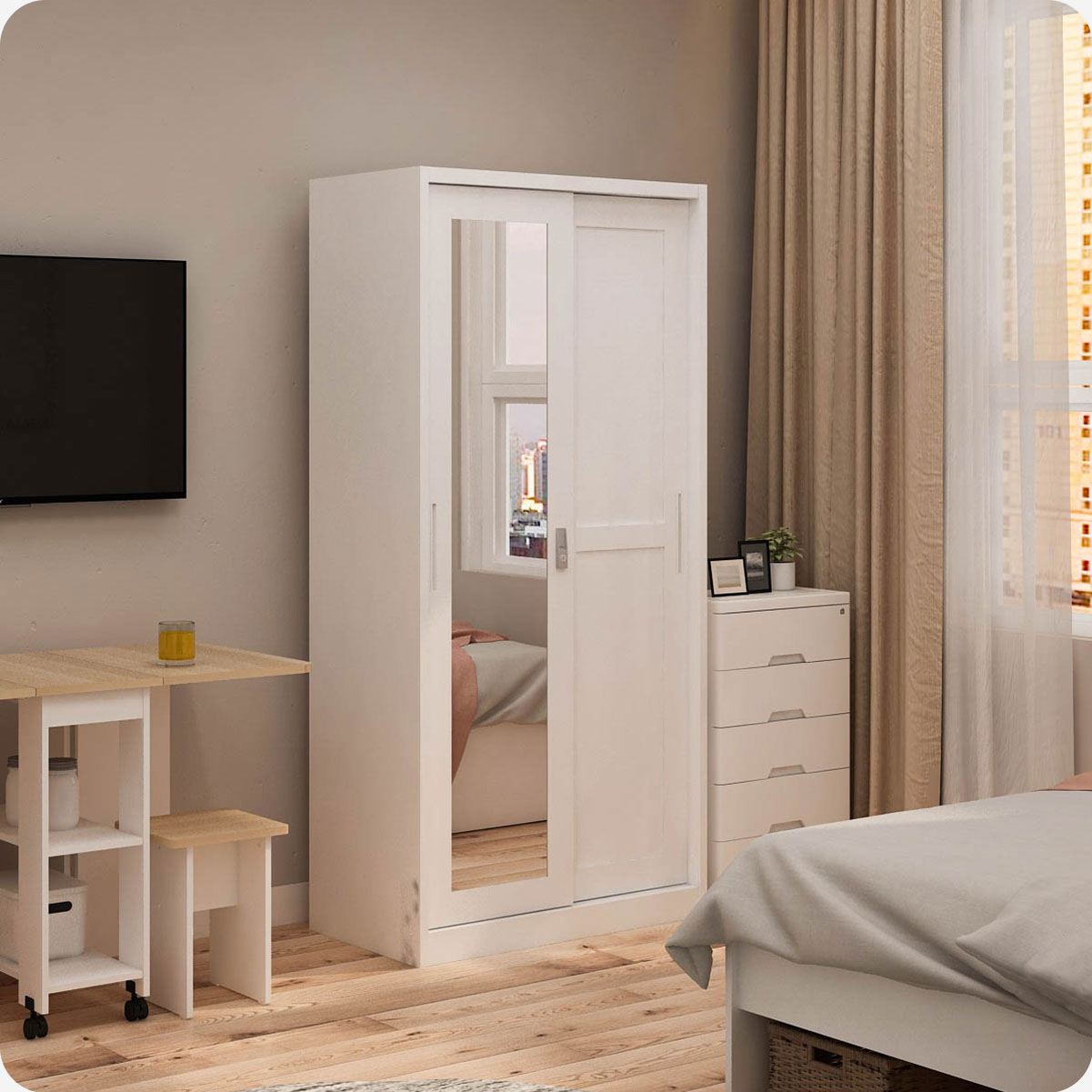 PIRA - SCHON 90A MWDSL LEMARI PAKAIAN BESI SLIDING / PINTU GESER warna WHITE - PIRA - foto 6