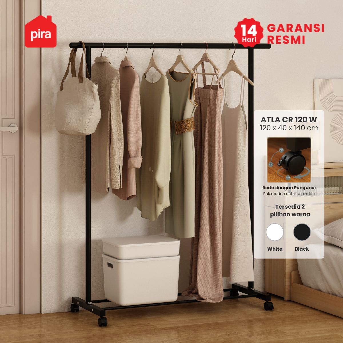 PIRA - ATLA CR 120 W RAK GANTUNG BAJU / STAND GANTUNGAN / STAND HANGER / RAK BESI warna BLACK - PIRA - foto 1