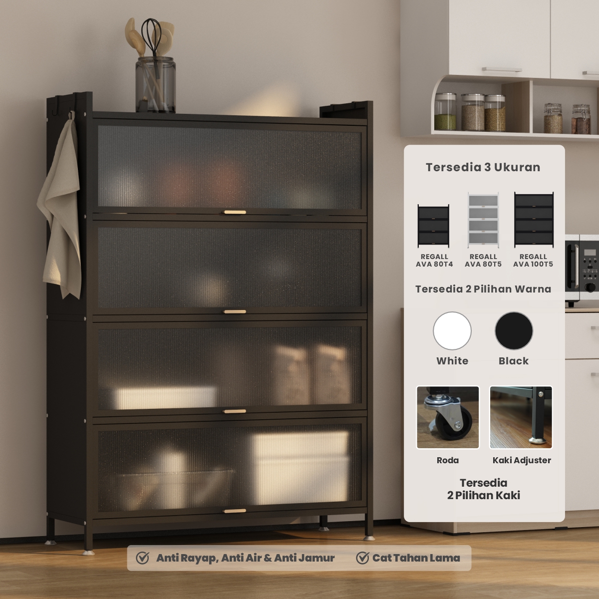 PIRA - REGALL AVA MSU 100T5 LEMARI DAPUR / RAK DAPUR / RAK DAPUR BESI / RAK SUSUN SERBAGUNA warna BLACK - PIRA - foto 1