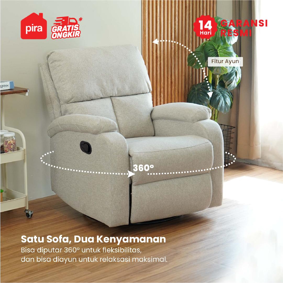 PIRA - GORO 1 RS SOFA / SOFA RECLINER / SOFA RECLINER 1 SEATER DENGAN FITUR ROCKING (AYUN) DAN SWIVEL warna LIGHT BROWN - PIRA - foto 5