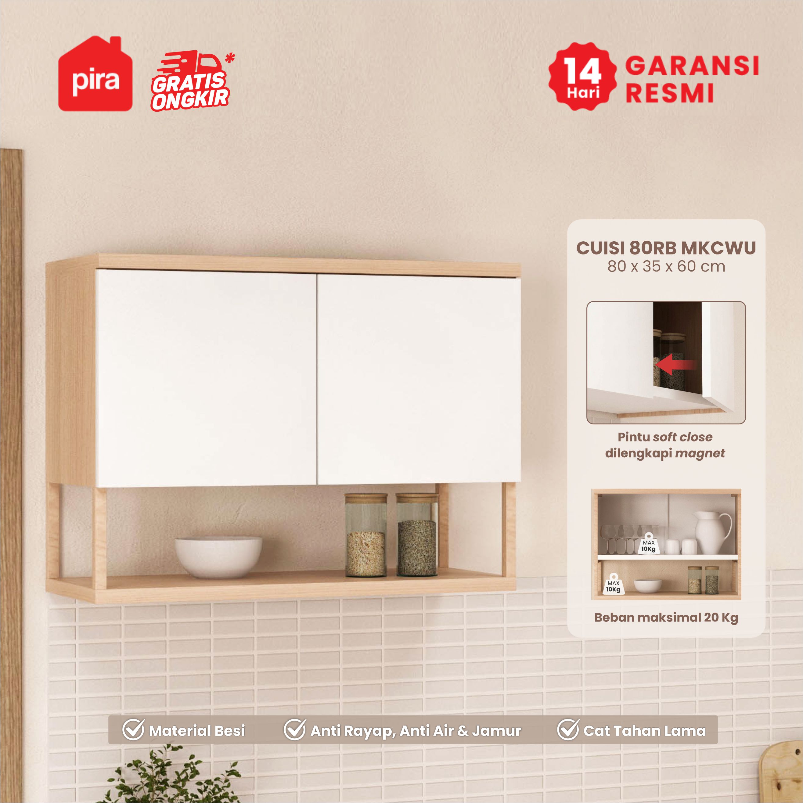 PIRA - CUISI MKCWU KITCHEN SET / RAK DAPUR BESI / LEMARI DAPUR BESI / RAK DAPUR warna PRO OAK - WHITE - PIRA - foto 1