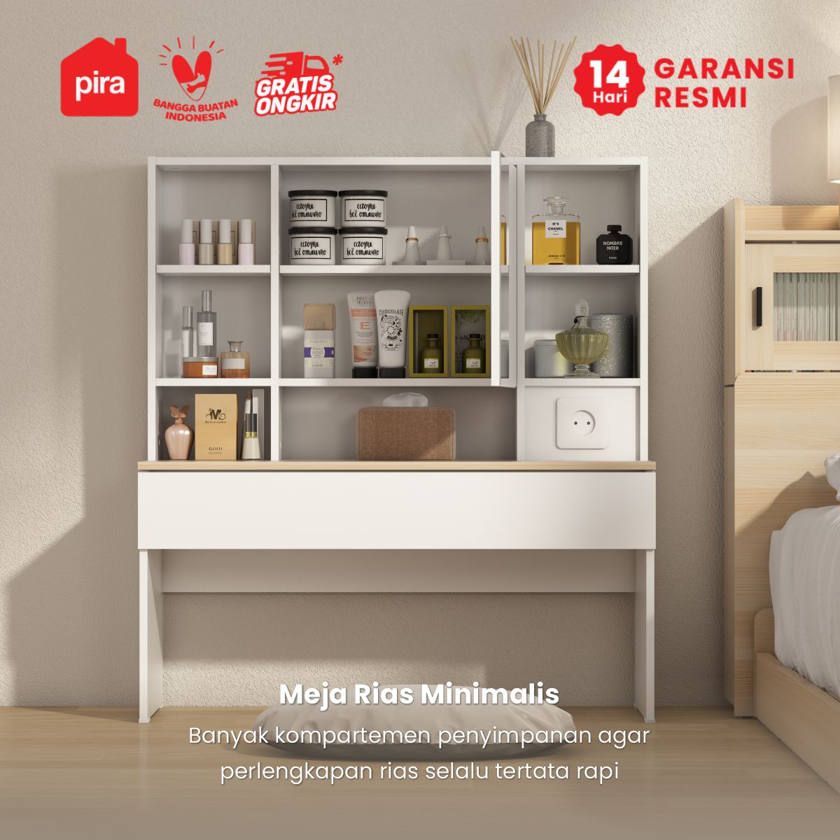 PIRA METROPOLIS - AIKO NSDS MEJA RIAS LESEHAN DENGAN COLOKAN LISTRIK warna WHITE - PRO OAK - PIRA METROPOLIS - foto 2