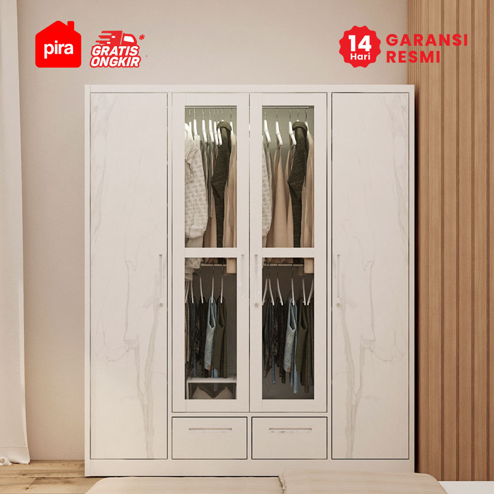 PIRA - CATTA 4P FGD MWD LEMARI PAKAIAN BESI 4 PINTU DENGAN LACI DAN LED warna WHITE - PIRA - foto 2